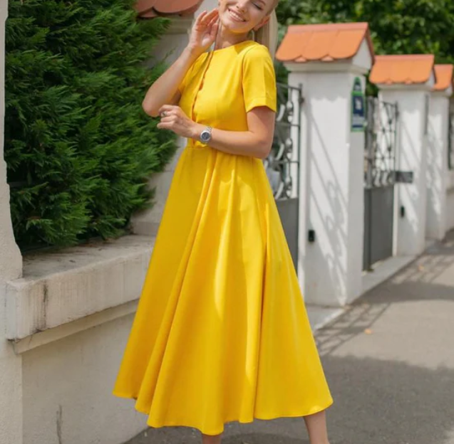 Andra Elegance Midi Dress – Sunflower Yellow