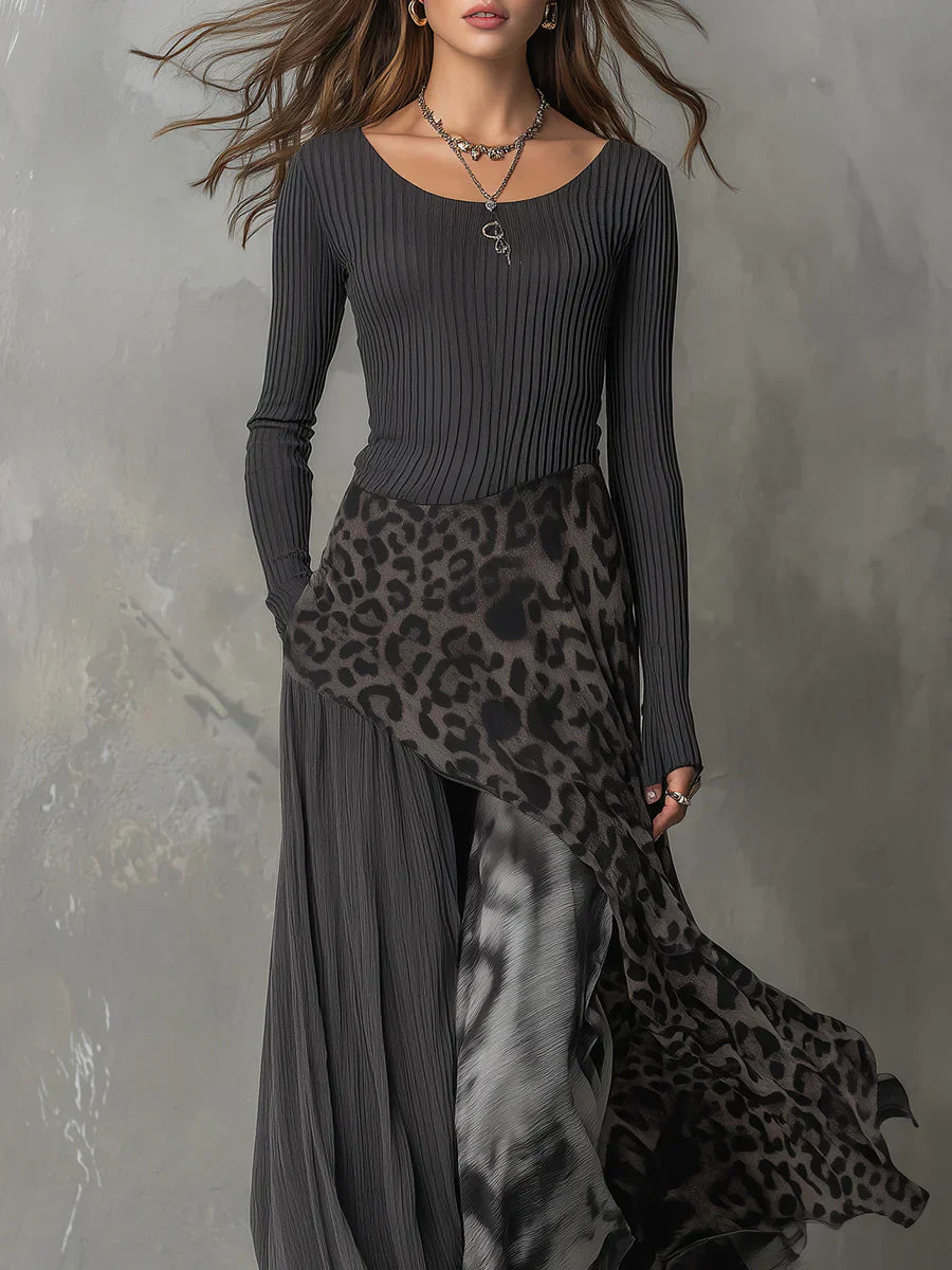 Mirexa™ | Leapord Print Striped Dress