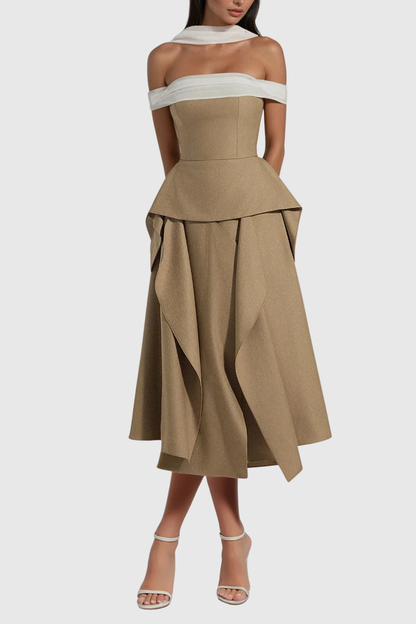 Yoko Off Shoulder Asymmetric Maxi Dress
