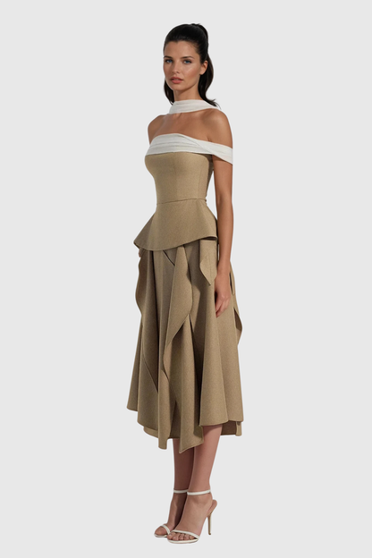 Yoko Off Shoulder Asymmetric Maxi Dress
