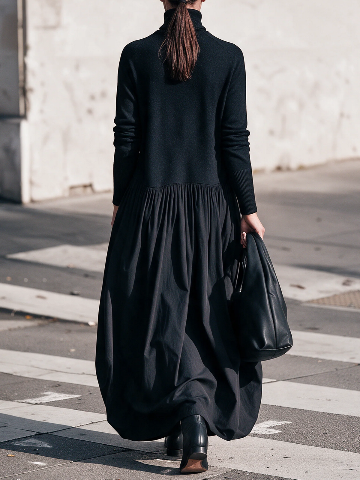 Jessamy | Roll-Neck Knit-Bodice Gathered Maxi Dress