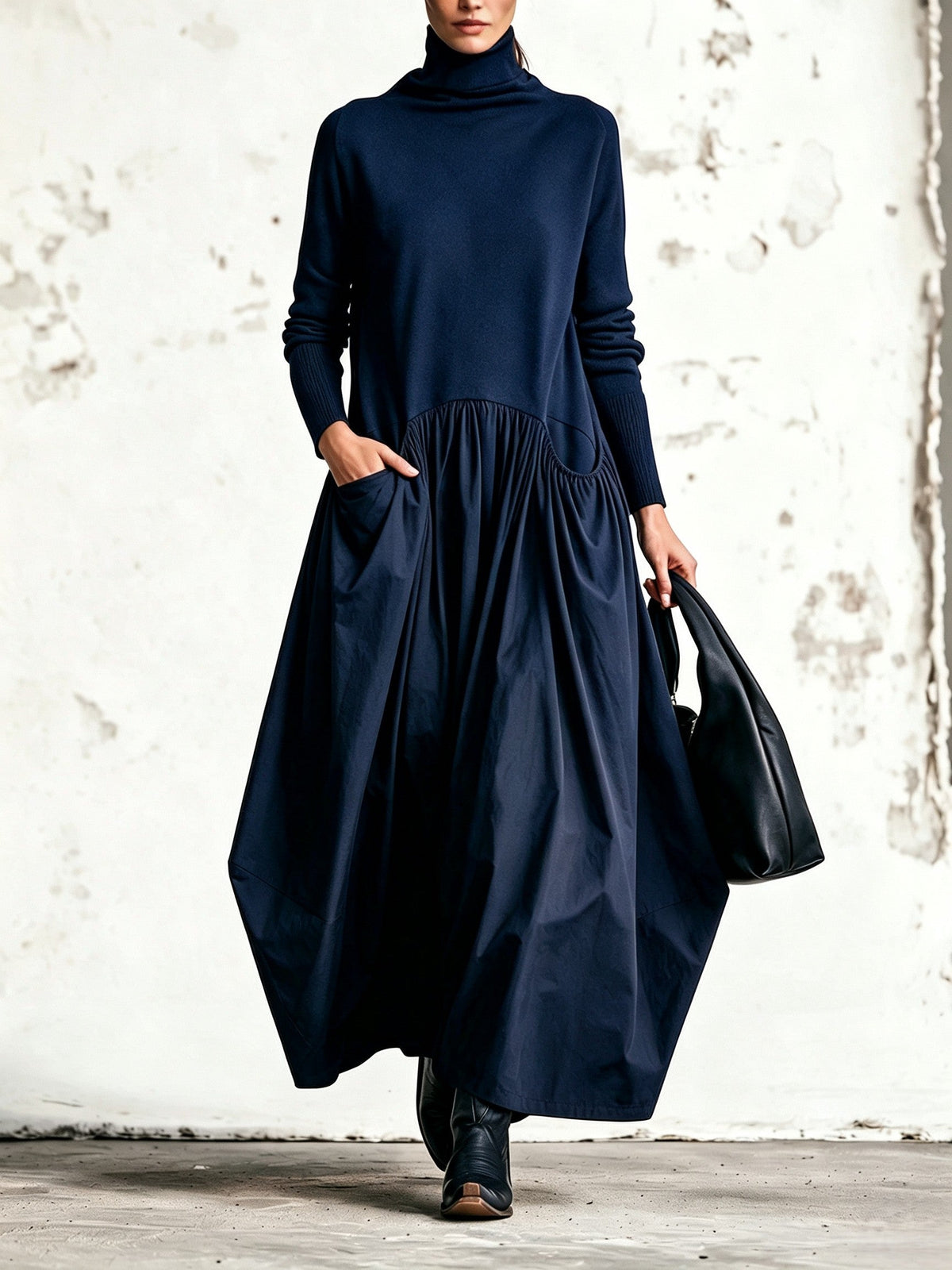 Jessamy | Roll-Neck Knit-Bodice Gathered Maxi Dress