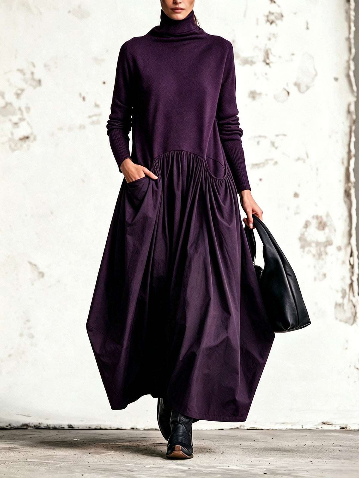Jessamy | Roll-Neck Knit-Bodice Gathered Maxi Dress