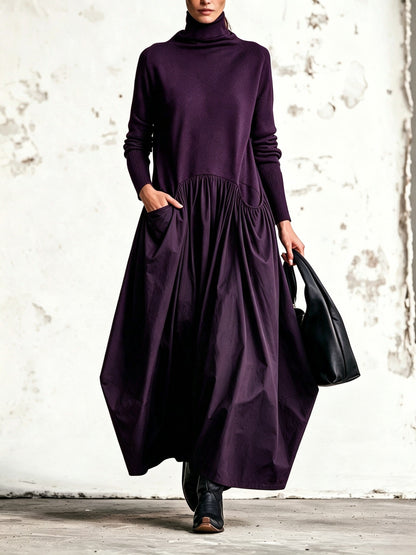 Jessamy | Roll-Neck Knit-Bodice Gathered Maxi Dress