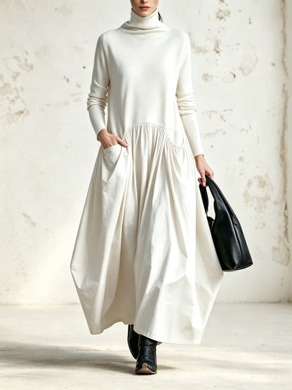 Jessamy | Roll-Neck Knit-Bodice Gathered Maxi Dress