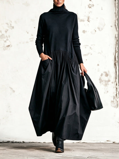 Jessamy | Roll-Neck Knit-Bodice Gathered Maxi Dress