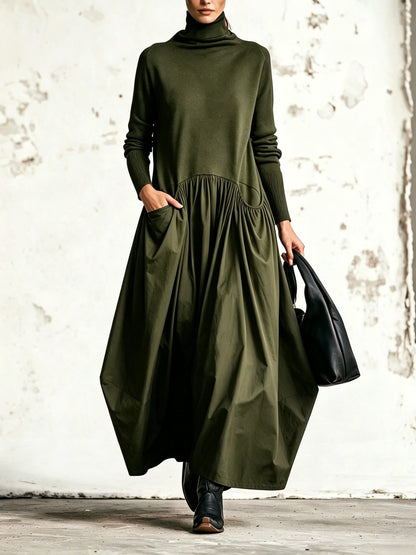 Jessamy | Roll-Neck Knit-Bodice Gathered Maxi Dress