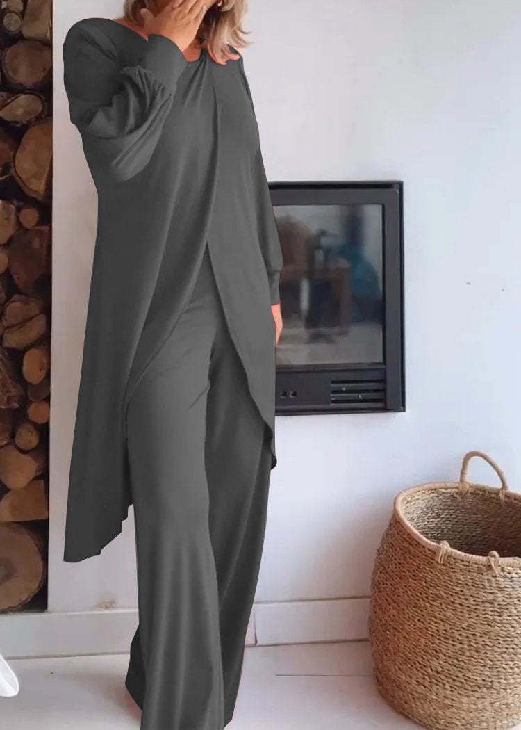 Elegant Spandex Top and Trousers Set