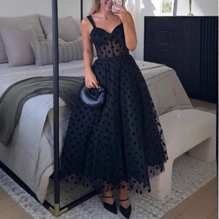 Celeste Polka Dot Tulle A-Line Dress