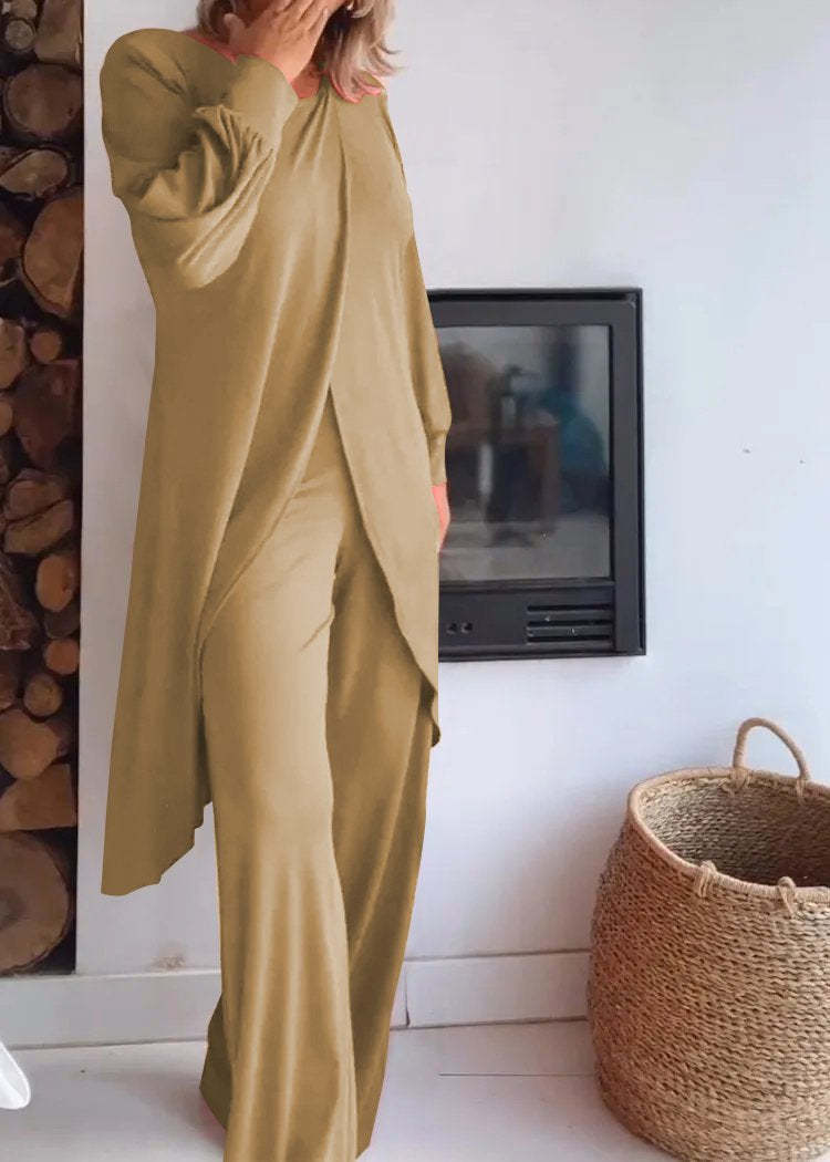 Elegant Spandex Top and Trousers Set