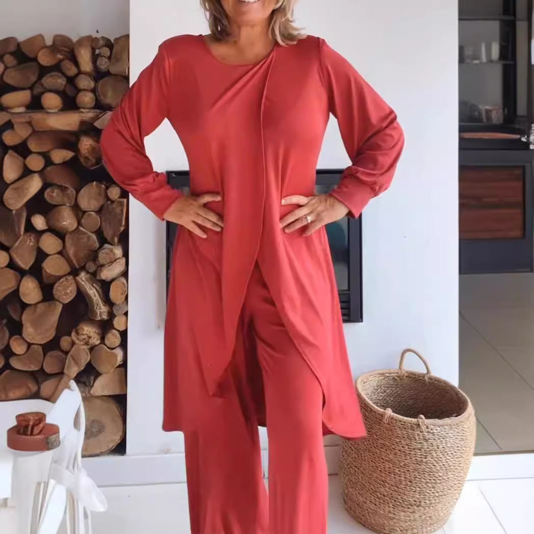 Elegant Spandex Top and Trousers Set