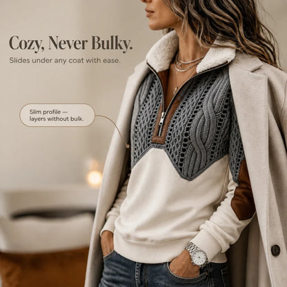 CozyCabled – Color-Block Faux Cable-Knit Quarter-Zip Pullover