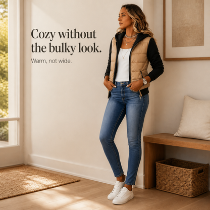 Coeza – Mixed-Media Quilted Puffer Knit-Sleeve Jacket