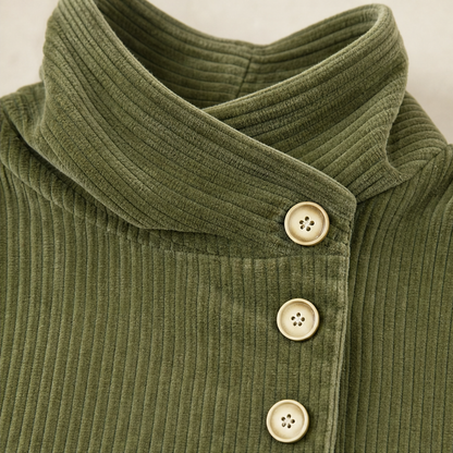 Wearbella – Funnel Collar Asymmetric Button Corduroy Top