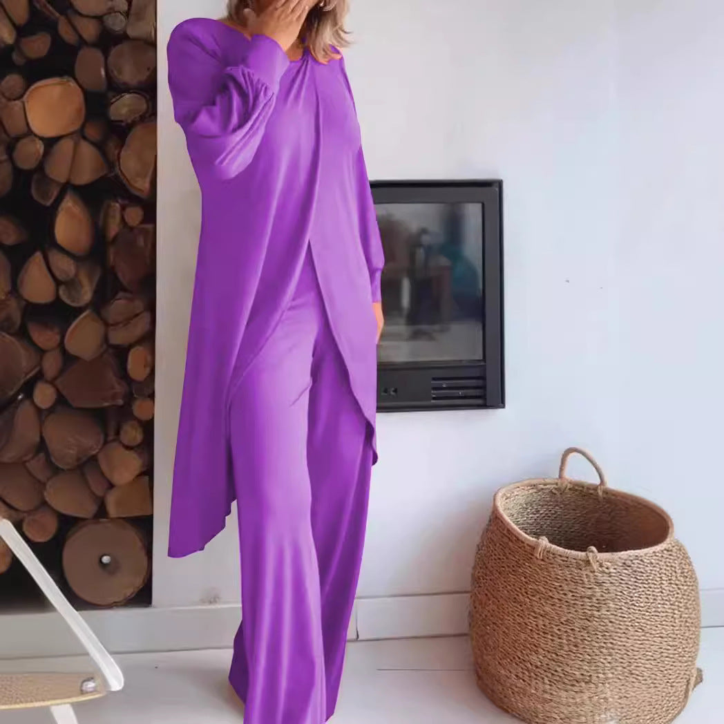 Elegant Spandex Top and Trousers Set