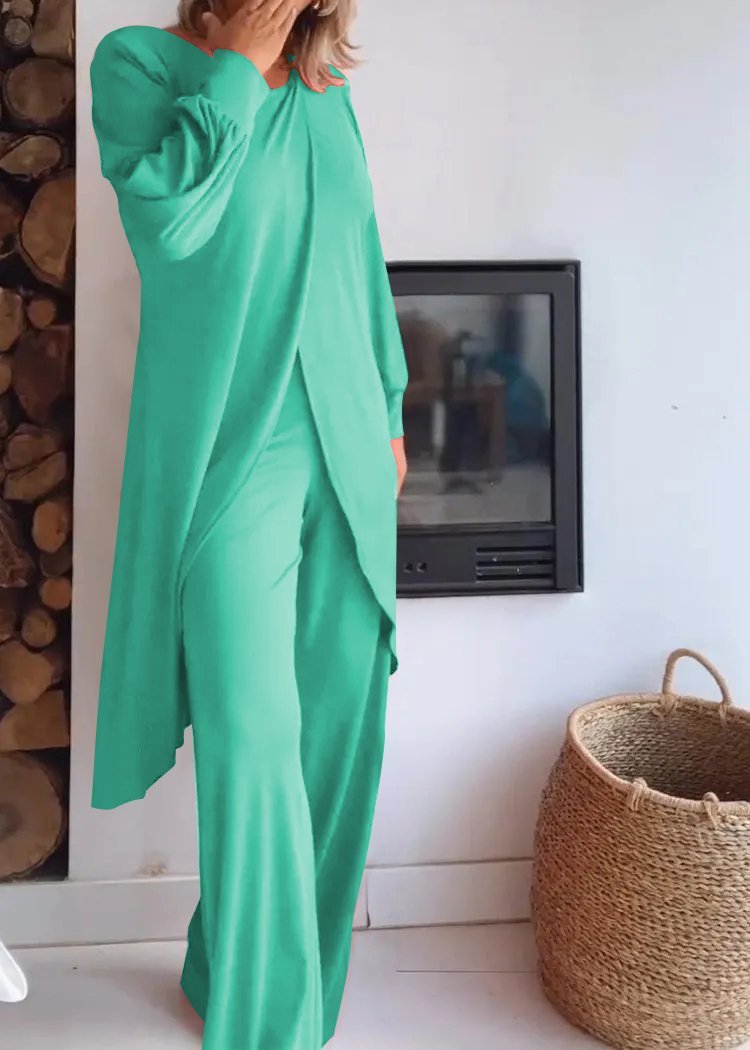 Elegant Spandex Top and Trousers Set