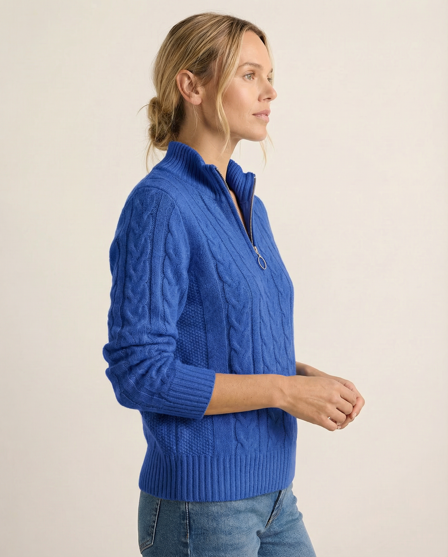 Cable-Knit Front Zip Sweater