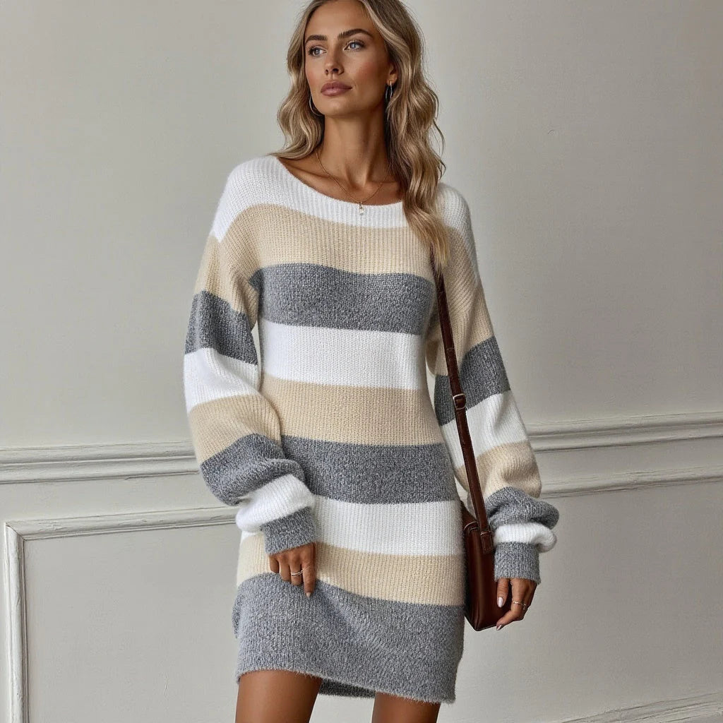 Striped Knitted Sweater Dress