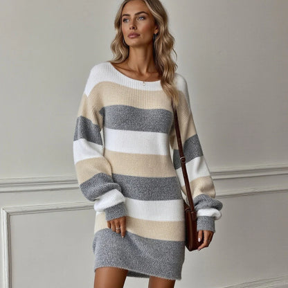 Striped Knitted Sweater Dress