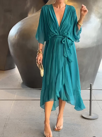 MONICA | CHIFFON DRESS WITH V-NECK