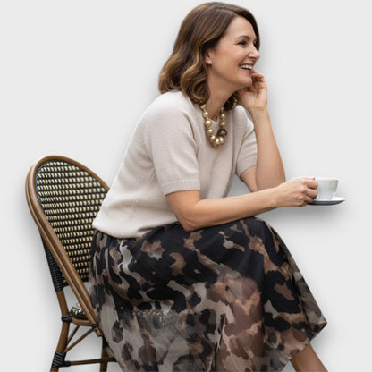 Leora – Sweater and Skirt Set with Leopard Print