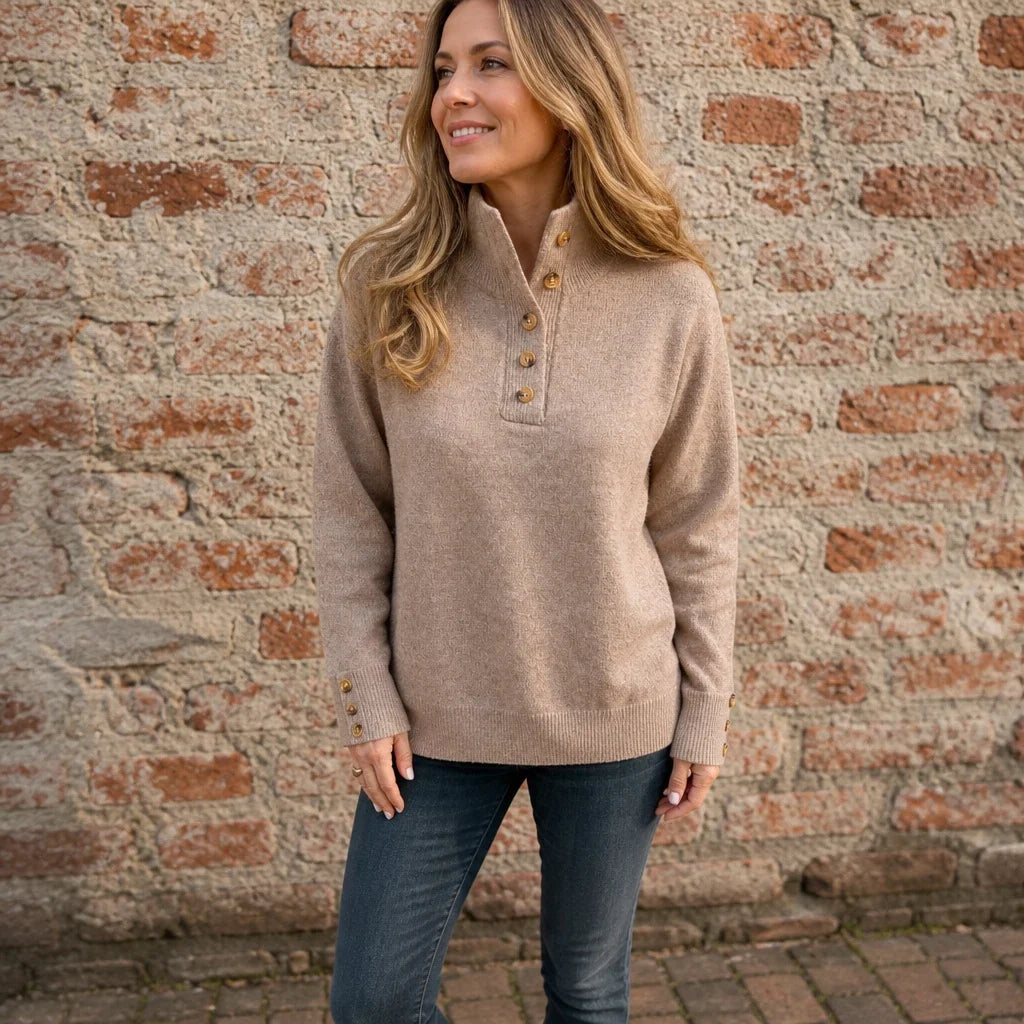 Standelle – Button-Cuff Stand-Collar Knit Sweater