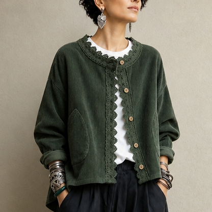 Roselane – Scalloped Lace Fine-Rib Corduroy-Look Jacket