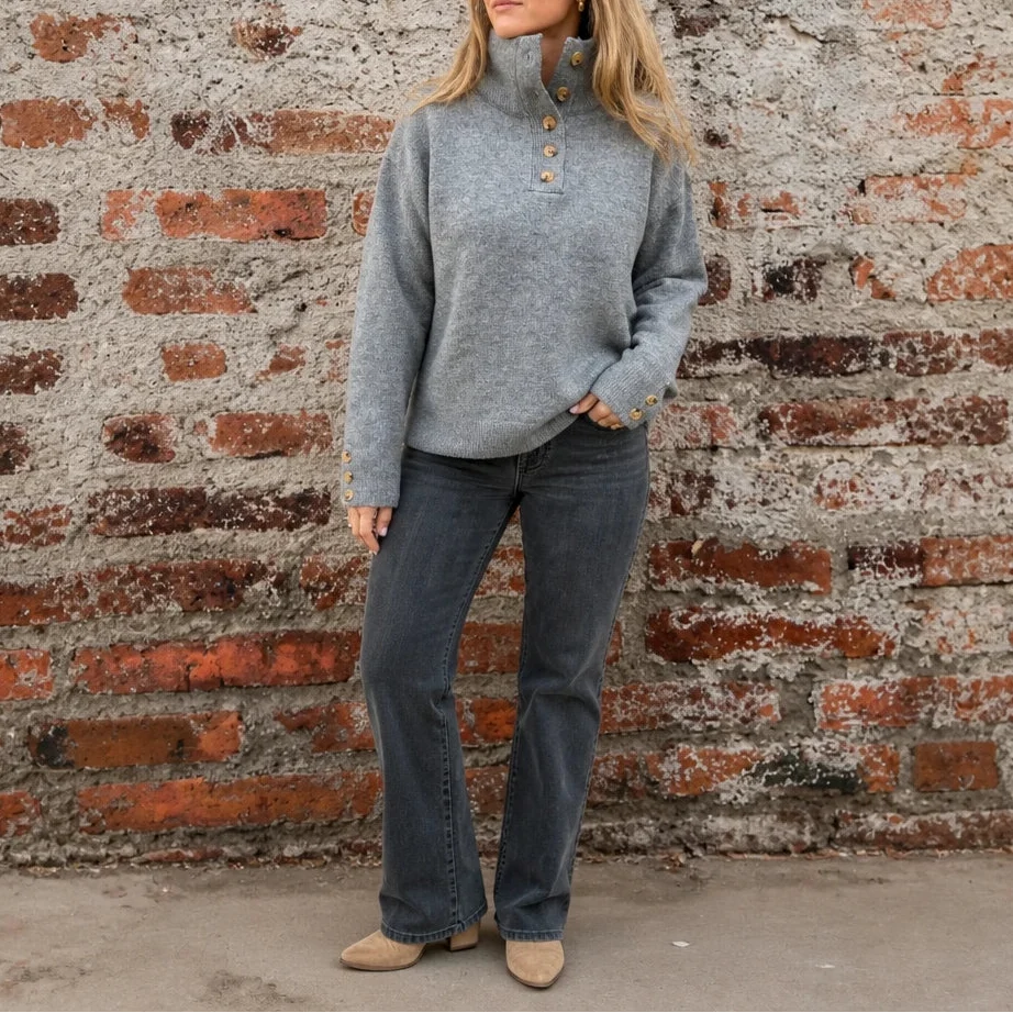 Standelle – Button-Cuff Stand-Collar Knit Sweater