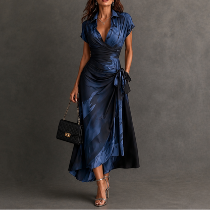 Vellora – Abstract Print Wrap Midi Dress
