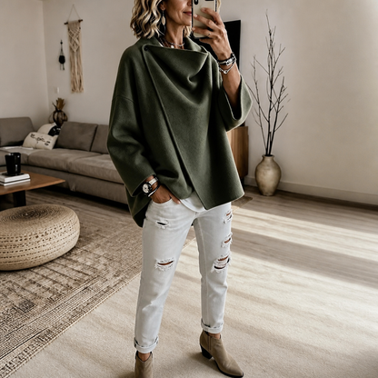 Wrapfield – Asymmetric Button Wrap Cape Jacket